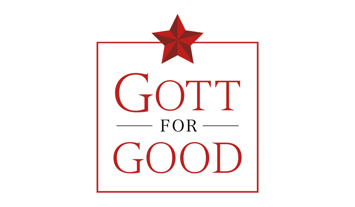Red and white image of Gott for Good logo